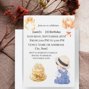 Convite de Aniversário de 2 Anos para Menino Fofo