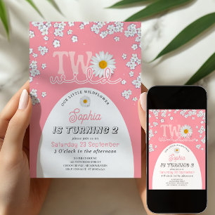 Convite de Aniversário de 2 anos Pink Wild One Dai