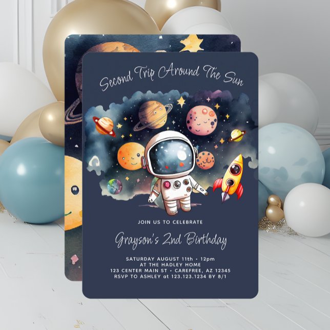Convite de Aniversário de 2 anos Planetas no Espaç (Criador carregado)