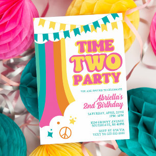 Convite de Aniversário de 2 anos Retro Time Two Pa