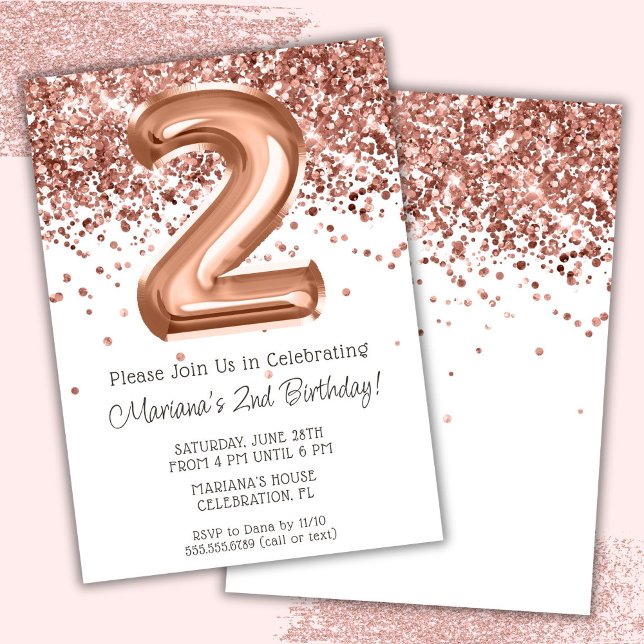 Convite de Aniversário de 2 anos Rose Gold (Criador carregado)