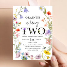 Convite de Aniversário de 2 Anos Tema Menina Flor 