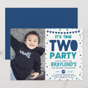 Convite de Aniversário de 2 anos Time Two Party