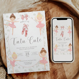 Convite de Aniversário de 2 anos Tutu Cute Rosa Ba