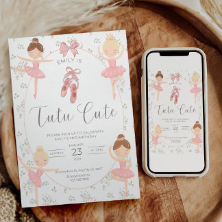 Convite de Aniversário de 2 anos Tutu Cute Rosa Ba
