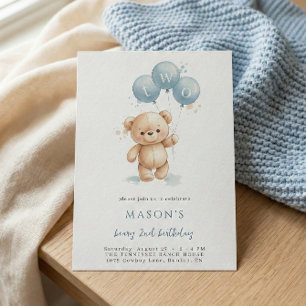 Convite de Aniversário de 2 anos Urso Teddy Aquare