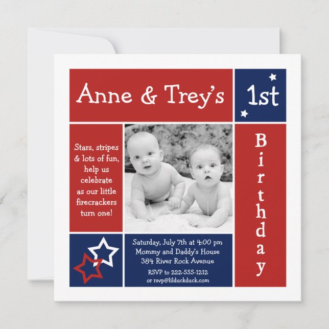 Convite De Aniversário De 2 Fotos Das Estrelas De  (Frente)