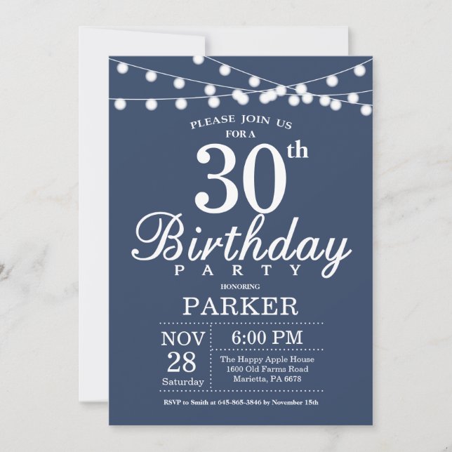 Convite de Aniversário de 30 anos Azul (Frente)