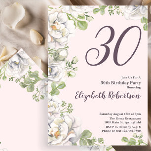 Convite de Aniversário de 30 anos Blush Rosa Flora