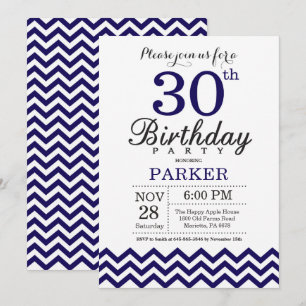 Convite de Aniversário de 30 anos Chevron Azul-Mar