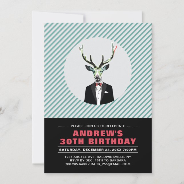 Convite de Aniversário de 30 anos Chic Deer para F (Frente)