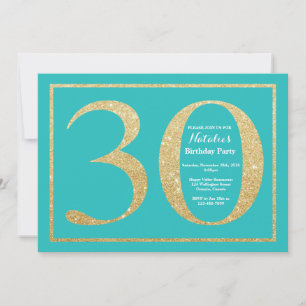 Convite de Aniversário de 30 anos com Brilho Azul 