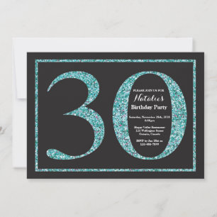 Convite de Aniversário de 30 anos com Brilho Azul 