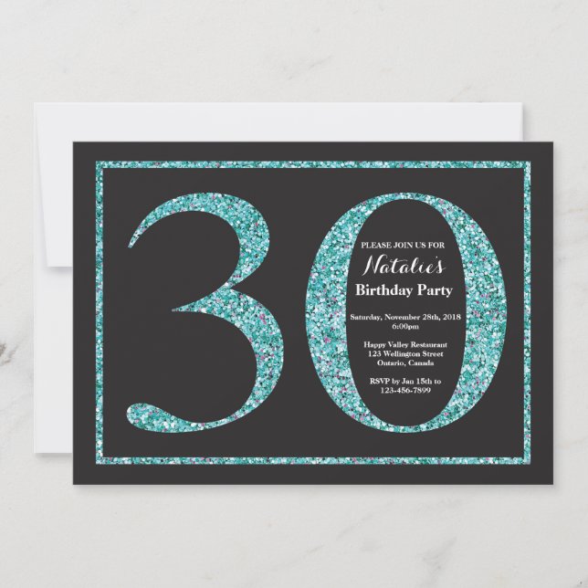 Convite de Aniversário de 30 anos com Brilho Azul  (Frente)