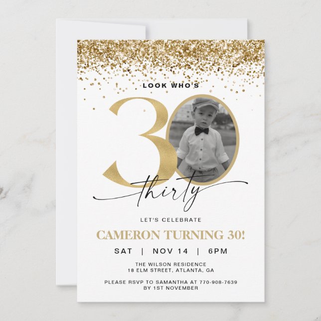Convite de Aniversário de 30 anos com Foto Moderno (Frente)