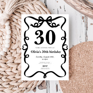 Convite de aniversário de 30 anos com laço preto e