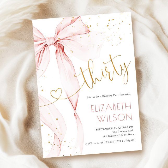 Convite de Aniversário de 30 anos com Laço Rosa (Criador carregado)