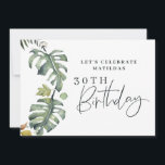 Convite de aniversário de 30 anos de folhagem de a<br><div class="desc">Convite de festas de aniversário de 30 anos de folhagem botânica por aquarelas. Lindas aquarelas florais impressas à mão e texto moderno de roteiro. Parte de uma coleção de festas.</div>