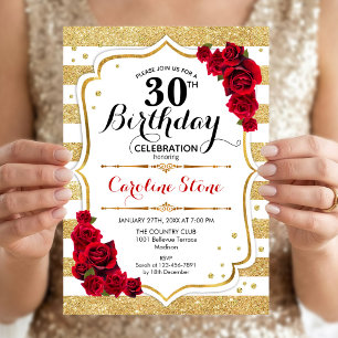 Convite de Aniversário de 30 anos Dourado Listras