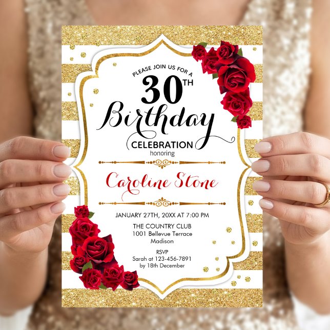 Convite de Aniversário de 30 anos Dourado Listras  (Criador carregado)
