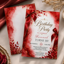 Convite de Aniversário de 30 Anos Elegante em Verm