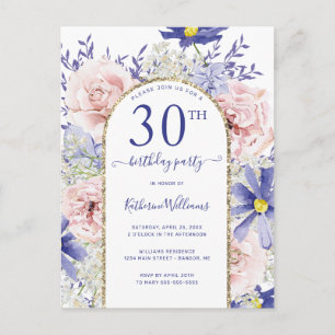 Convite de Aniversário de 30 Anos Elegante Rosa Ro