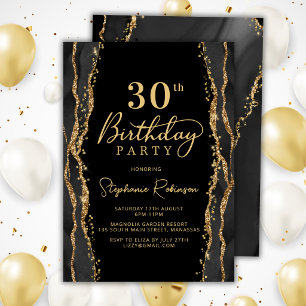Convite de Aniversário de 30 Anos em Ágata Preta e
