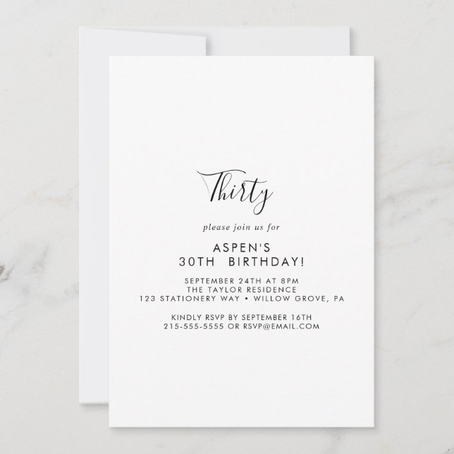 Convite de Aniversário de 30 anos em Letra Moderna (Frente)