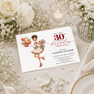 Convite de aniversário de 30 anos em vermelho bord