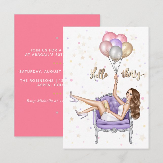 Convite de Aniversário de 30 Anos Feminino (Frente/Verso)