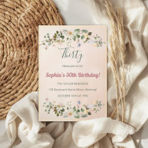 Convite de Aniversário de 30 anos Floral Elegante