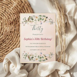 Convite de Aniversário de 30 anos Floral Elegante