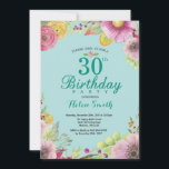 Convite de Aniversário de 30 anos Floral para Mulh<br><div class="desc">Convite de Aniversário de 30 anos Floral para Mulheres. Fundo de Aquarela Floral,  Azul Turquesa Água. Para personalização adicional,  clique no botão "Personalize" e use nossa ferramenta de design para modificar este modelo.</div>