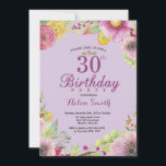Convite de Aniversário de 30 Anos Floral para Mulh<br><div class="desc">Convite de Aniversário de 30 Anos Floral para Mulheres. Aquarela Floral,  Fundo Roxo. Para personalização adicional,  clique no botão "Personalize" e use nossa ferramenta de design para modificar este modelo.</div>