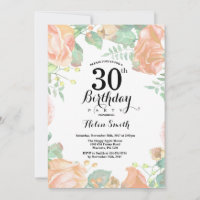 Convite de Aniversário de 30 anos Floral Pêssego B