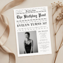 Convite de Aniversário de 30 Anos Foto Preto e Bra
