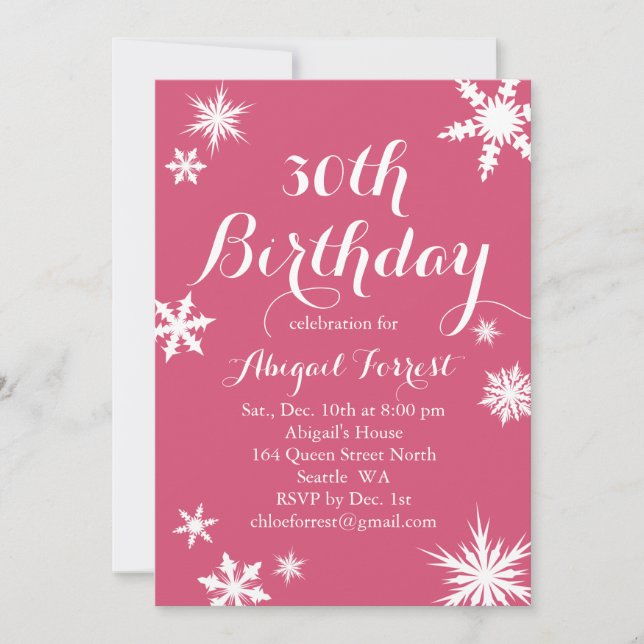 Convite de Aniversário de 30 anos Fuchsia Winter (Frente)