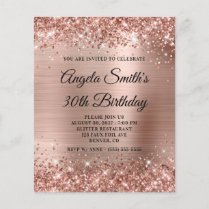 Convite de Aniversário de 30 anos Glittery Rose Go