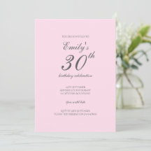 Convite de Aniversário de 30 anos Minimalista Rosa