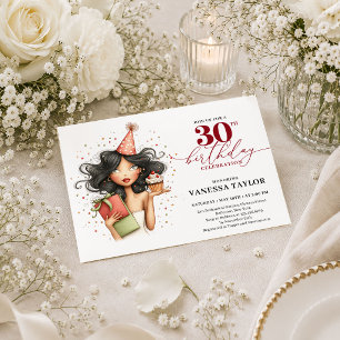 Convite de Aniversário de 30 Anos Mulher Cartoon E