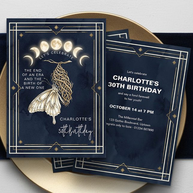 Convite de Aniversário de 30 anos Mystic Moon Phas (Celestial transformation end of an era birthday invitation by Darling & May (printed or digital))