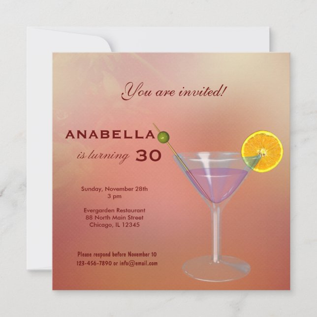 Convite de Aniversário de 30 anos para Coquetel (Frente)