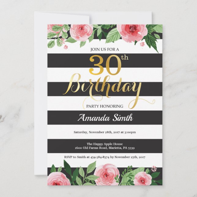 Convite de Aniversário de 30 anos para Mulheres. F (Frente)
