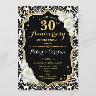 Convite de Aniversário de 30 anos - Preto Branco D
