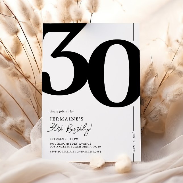 Convite de Aniversário de 30 Anos Preto e Branco E (Criador carregado)