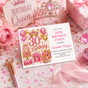 Convite de Aniversário de 30 anos Rose Gold Pink C