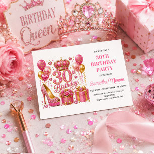 Convite de Aniversário de 30 anos Rose Gold Pink S