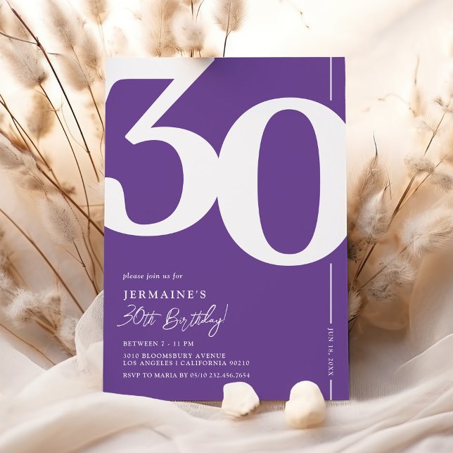 Convite de Aniversário de 30 anos Roxo Elegante (Criador carregado)