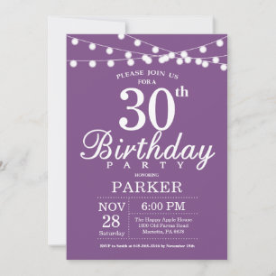 Convite de Aniversário de 30 anos Roxo Lavanda