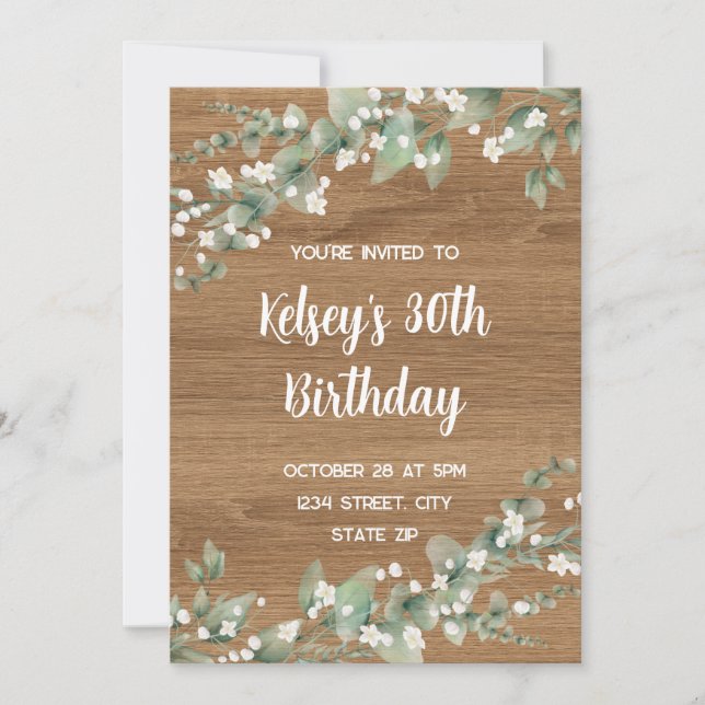 Convite de Aniversário de 30 anos – Rustic Greener (Frente)